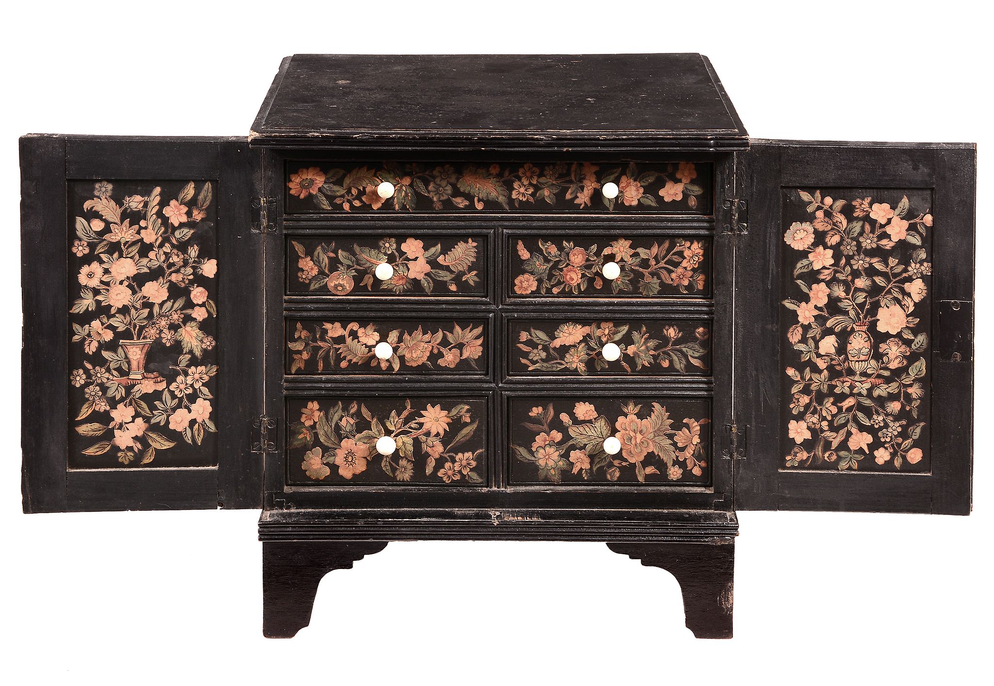 A Victorian ebonised and decoupage decorated wood table cabinet  A Victorian ebonised and  decoupage - Image 2 of 2