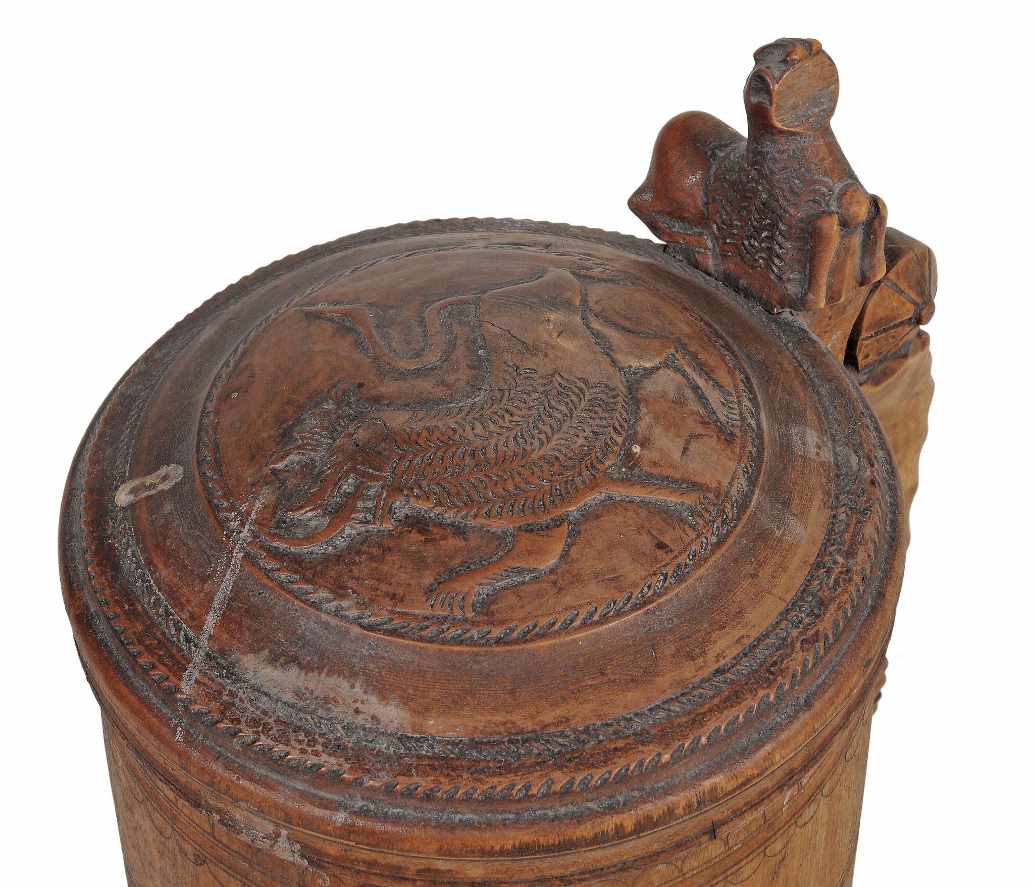 A Scandinavian carved and stained birch peg tankard, 18th century  A Scandinavian carved and stained - Image 2 of 2