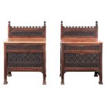 A pair of walnut Gothic revival cabinets, last quarter 19th century  A pair of walnut Gothic revival