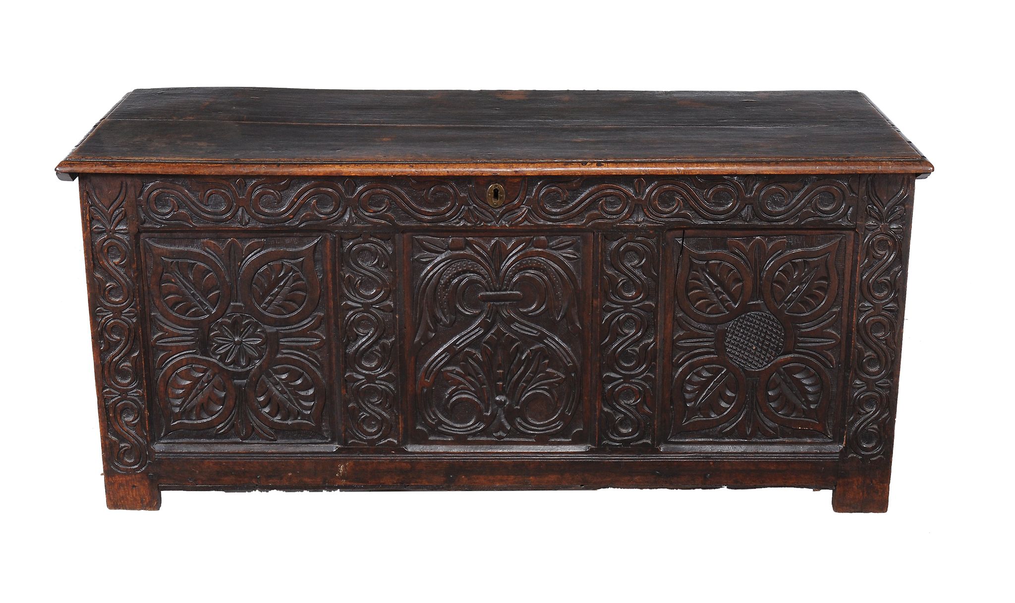 A Charles II panelled oak chest, circa 1 660  A Charles II panelled oak chest,   circa 1 660, the