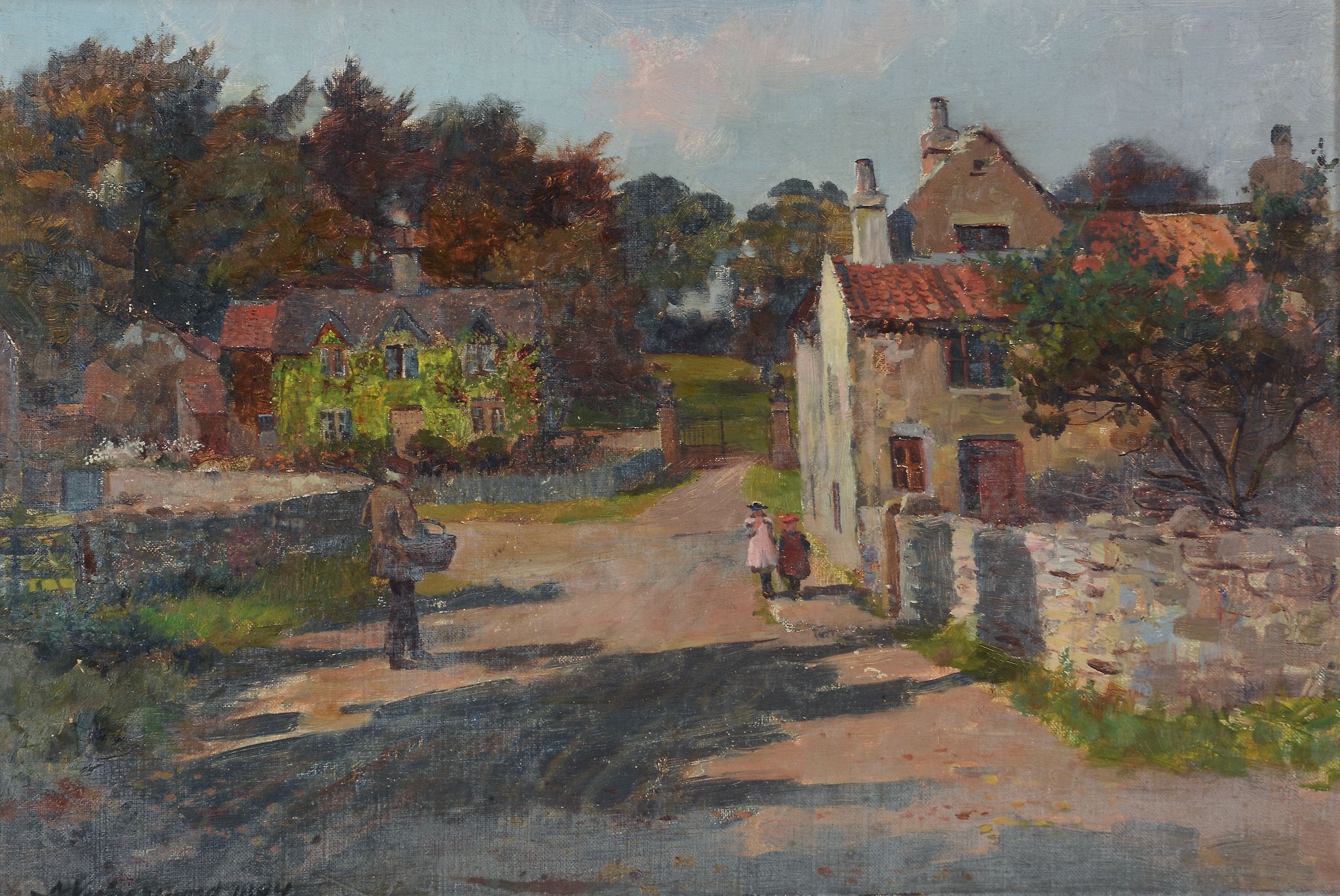 Arthur Netherwood (1870-1930) - Campsall village street scene Oil on canvas Signed and dated   1894