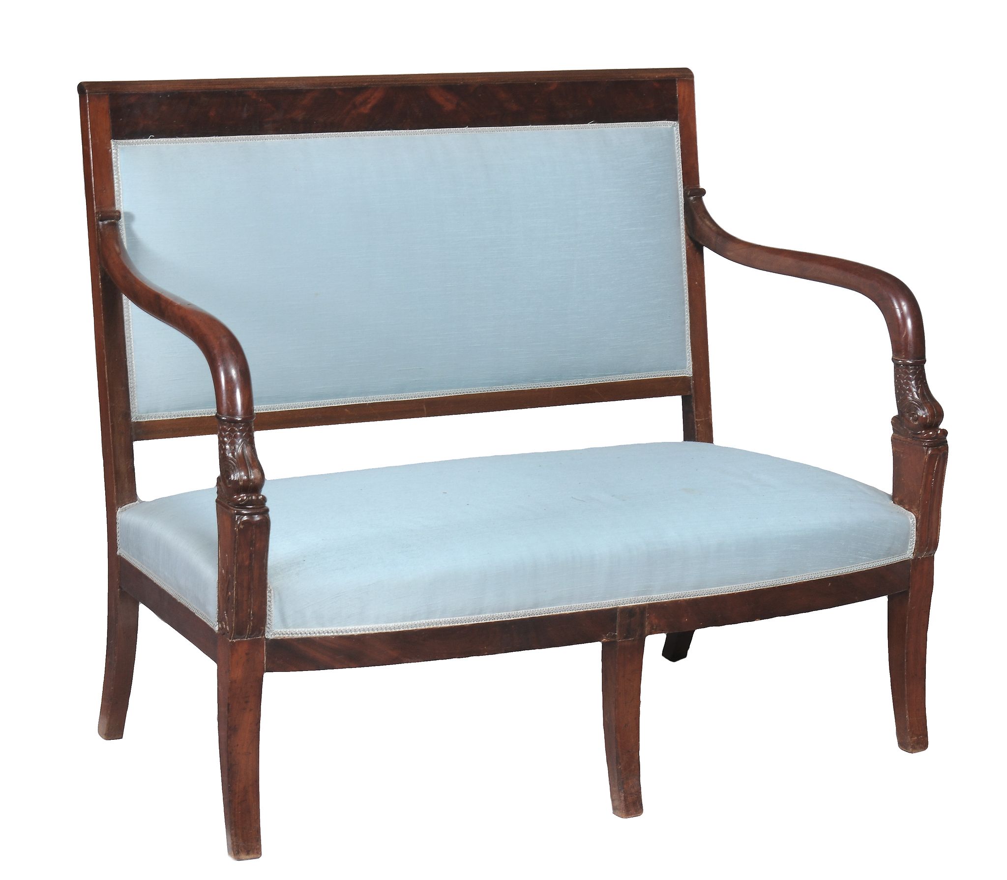A Louis Phillippe mahogany upholstered settee and pair of armchairs  A Louis Phillippe mahogany