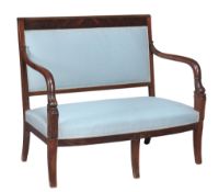 A Louis Phillippe mahogany upholstered settee and pair of armchairs  A Louis Phillippe mahogany