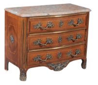 A marble topped kingwood commode in Louis XV style , 20th century  A marble topped kingwood