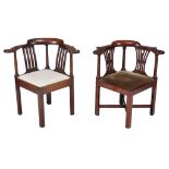 Two similar George III mahogany corner chairs, circa 1780  Two similar George III mahogany corner