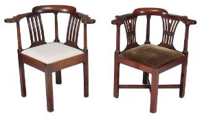 Two similar George III mahogany corner chairs, circa 1780  Two similar George III mahogany corner