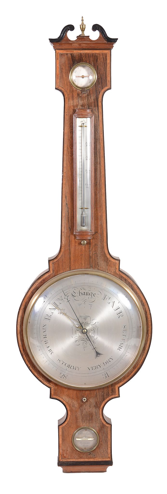 A Regency satinwood banded rosewood mercury wheel barometer, Abraham, Bath  A Regency satinwood