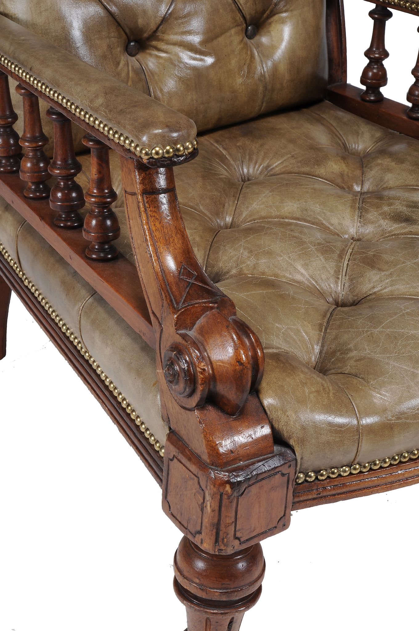 A Victorian mahogany and leather upholstered library chair , circa 1860  A Victorian mahogany and - Image 2 of 3