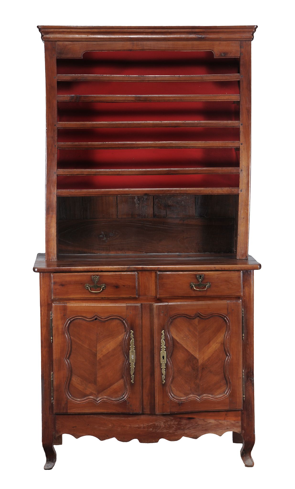 A French chestnut side cabinet and plate dresser , 18th century  A French chestnut side cabinet