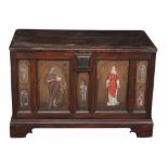 An oak and painted panelled coffer, 20th century  An oak and painted panelled coffer,   20th