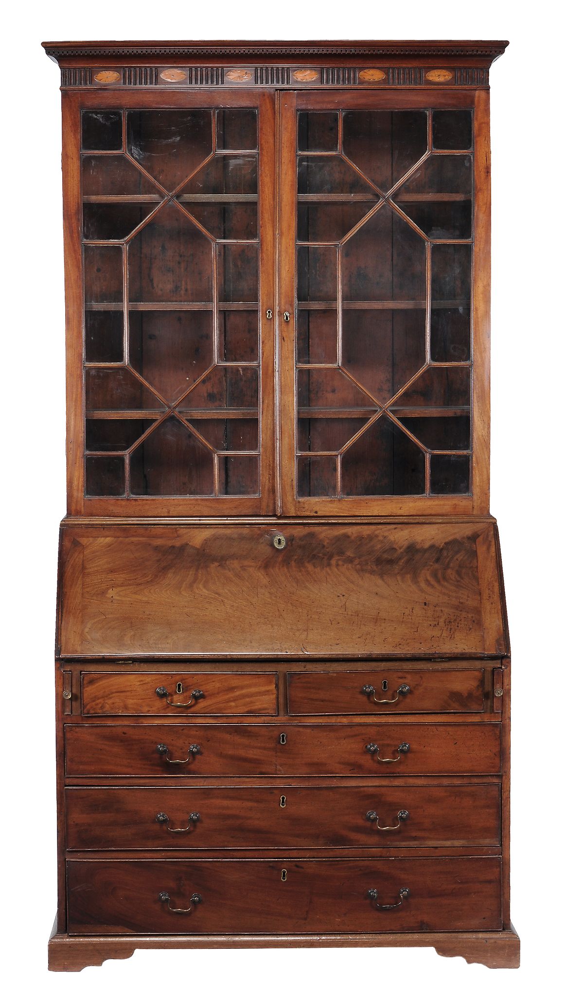 A George III bureau bookcase , circa 1790  A George III bureau bookcase , circa 1790, the dentil