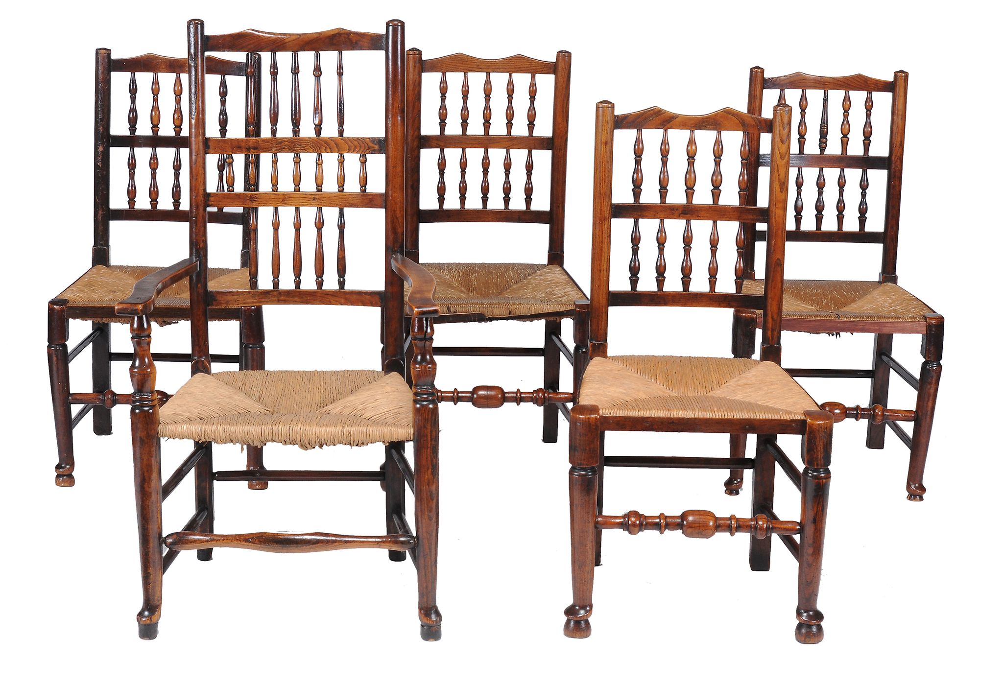 A harlequin set of ten oak spindle-back dining chairs , 19th century  A harlequin set of ten oak - Image 3 of 3