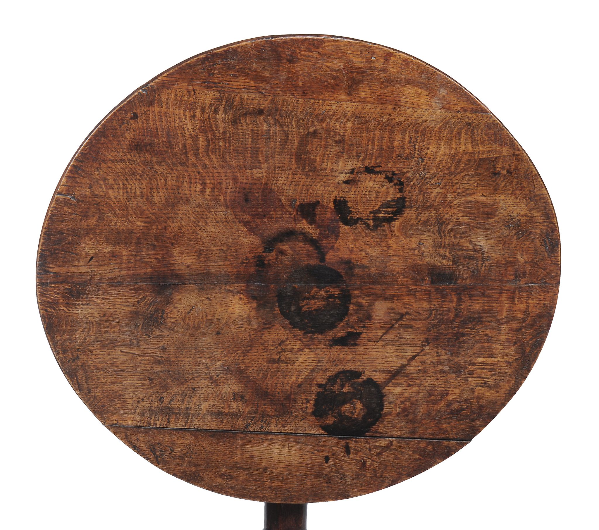 An oak tripod table , early 18th century, the oval tilt top above turned...  An oak tripod - Image 2 of 2