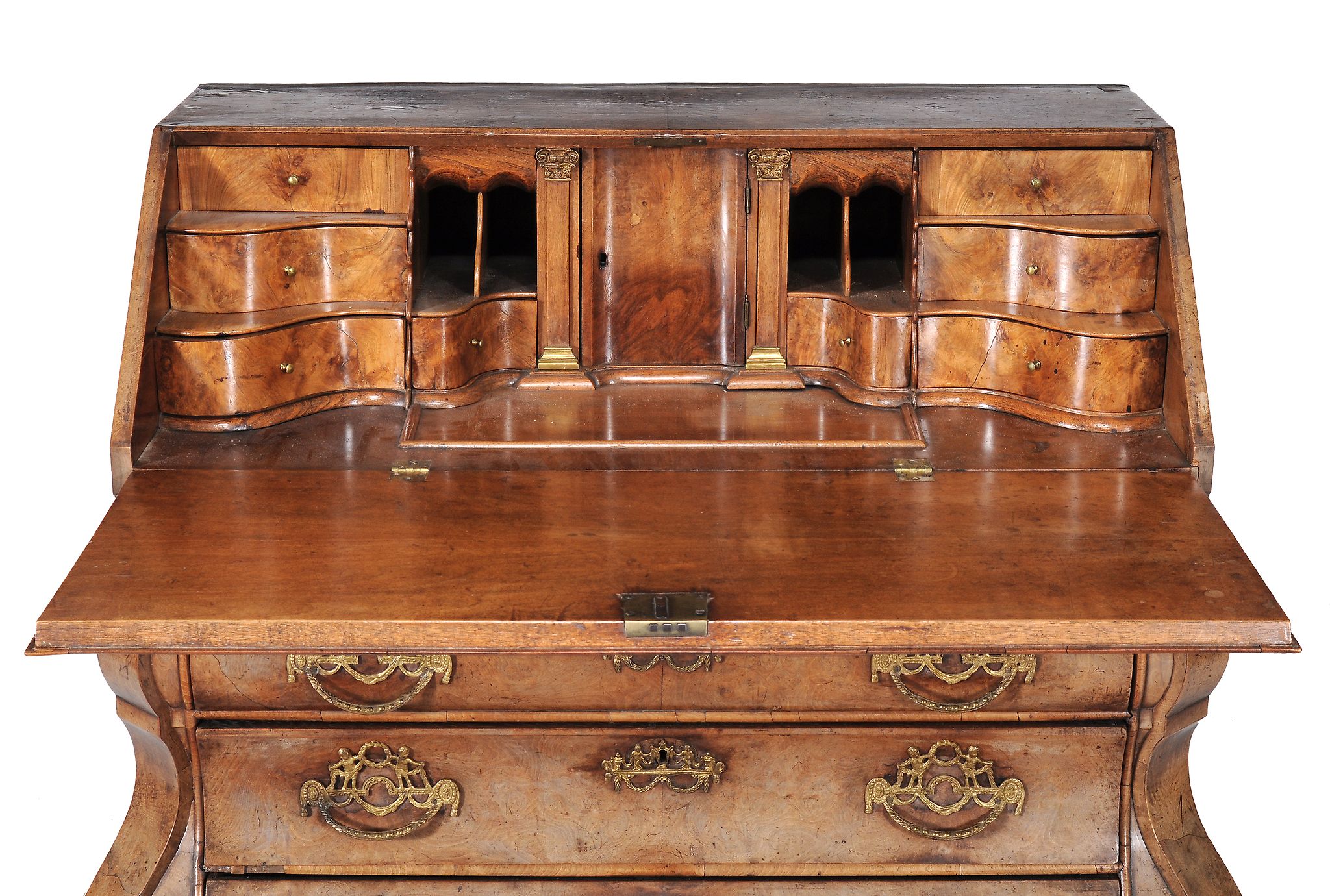 A Dutch walnut bureau, late 18th century, the rectangular fall opening to an...  A Dutch walnut - Image 2 of 6