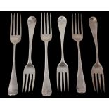 Fifteen George III silver old English pattern table forks, various makers, London 1794-1813,