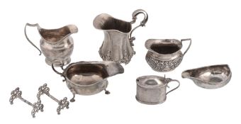 Eight silver items, comprising: a George III oval pap boat by Peter, Ann & William Bateman, London