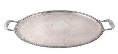 A French electroplated twin handled oval tray by Christofle, stamped marks, 20th century, in