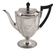 An Edwardian silver pedestal coffee pot by Alstons' & Hallam, London 1904, shaped oval with a