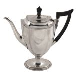 An Edwardian silver pedestal coffee pot by Alstons' & Hallam, London 1904, shaped oval with a