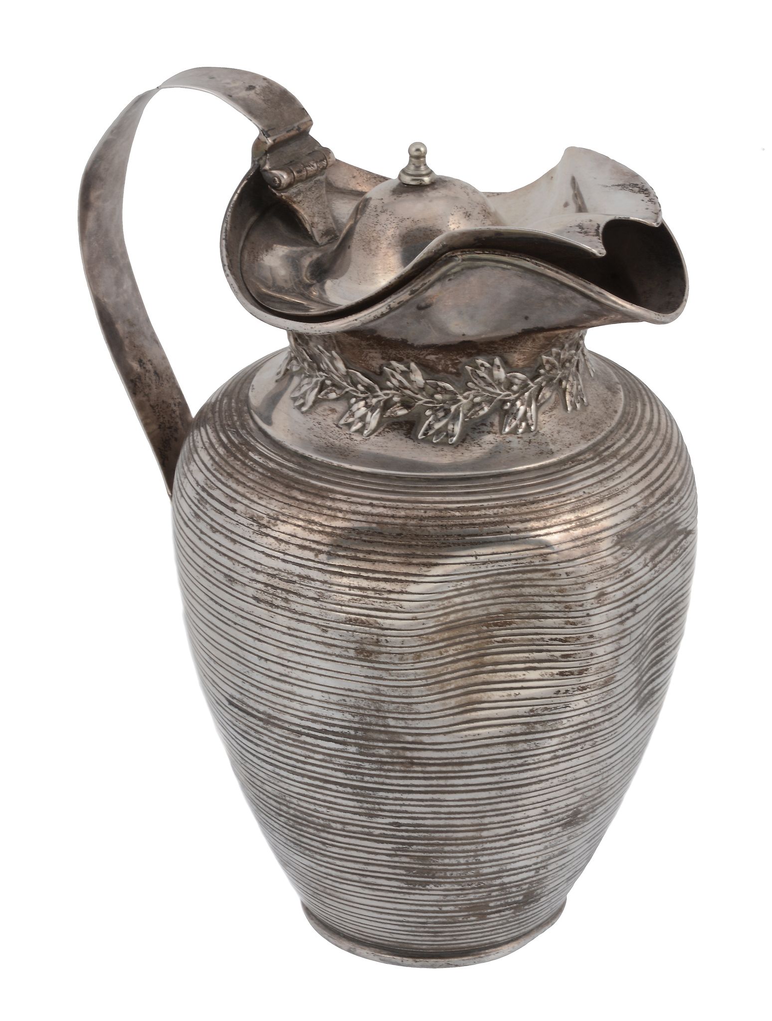 An Edwardian silver ovoid covered jug by Edward Barnard & Sons, London 1907, with a dome centred