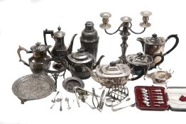 A collection of plated wares and a few silver, the silver comprising: an oval sauce boat (knocked)