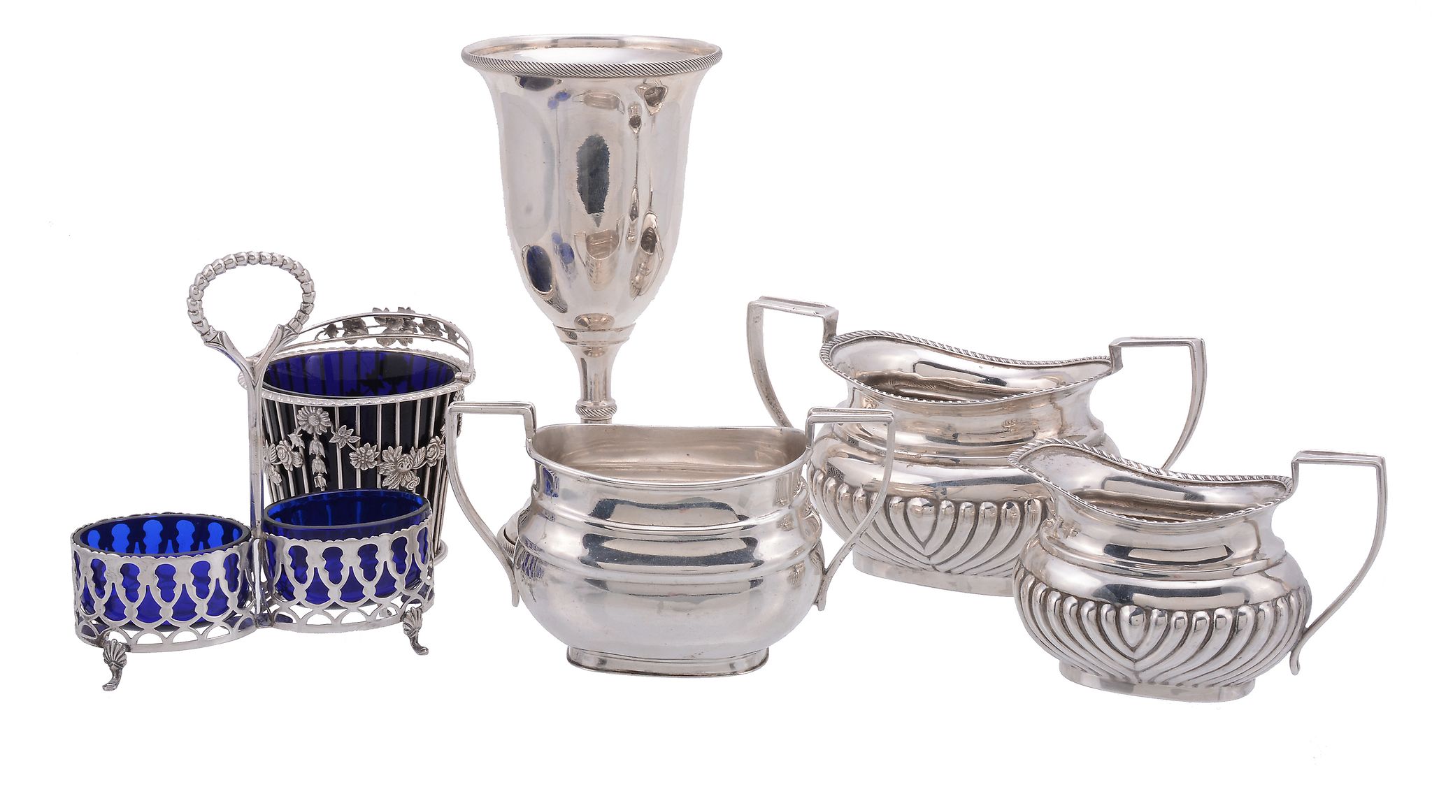 A collection of small silver, comprising: a Victorian oblong half gadrooned cream jug and sugar