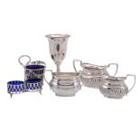 A collection of small silver, comprising: a Victorian oblong half gadrooned cream jug and sugar