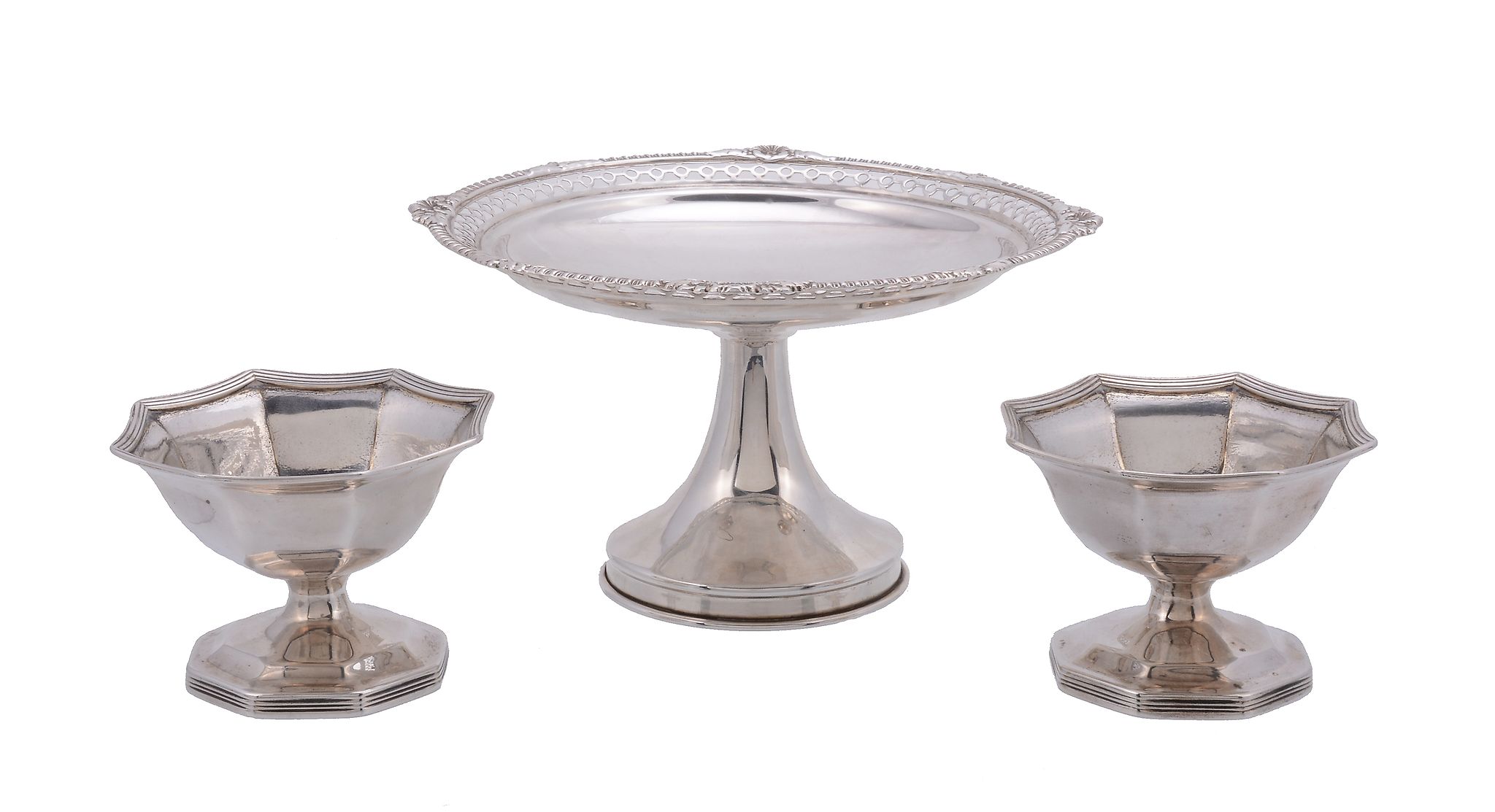 A pair of George III silver octagonal pedestal salt cellars by Robert Hennell I & David Hennell II,