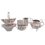 A collection of small silver, including: a late Victorian navette pedestal and lobed sugar basket