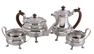 A silver circular baluster four piece tea service by Poston Products Ltd, Birmingham 1949, the tea