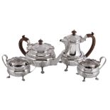 A silver circular baluster four piece tea service by Poston Products Ltd, Birmingham 1949, the tea