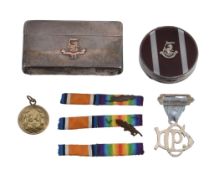 [Regimental interest] A silver three compartment rectangular vesta case by Asprey & Co., Birmingham