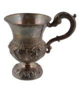 A William IV silver campana shape christening mug by Benjamin Stephens, London 1834, with a leaf-