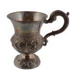 A William IV silver campana shape christening mug by Benjamin Stephens, London 1834, with a leaf-