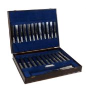 A set of twelve late George III silver threaded handled table knives and twelve late Victorian