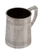 A silver straight-tapered mug, maker's mark B & W Ltd (not traced), Birmingham 1927, with a