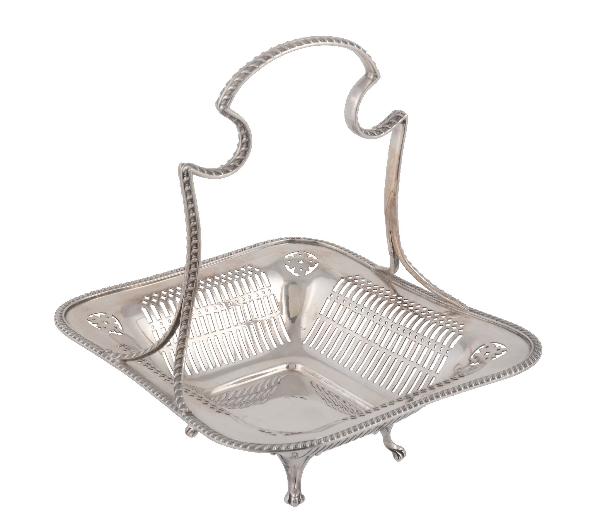 A silver oblong basket by The Goldsmiths & Silversmiths Co. Ltd, London 1911, with a gadrooned