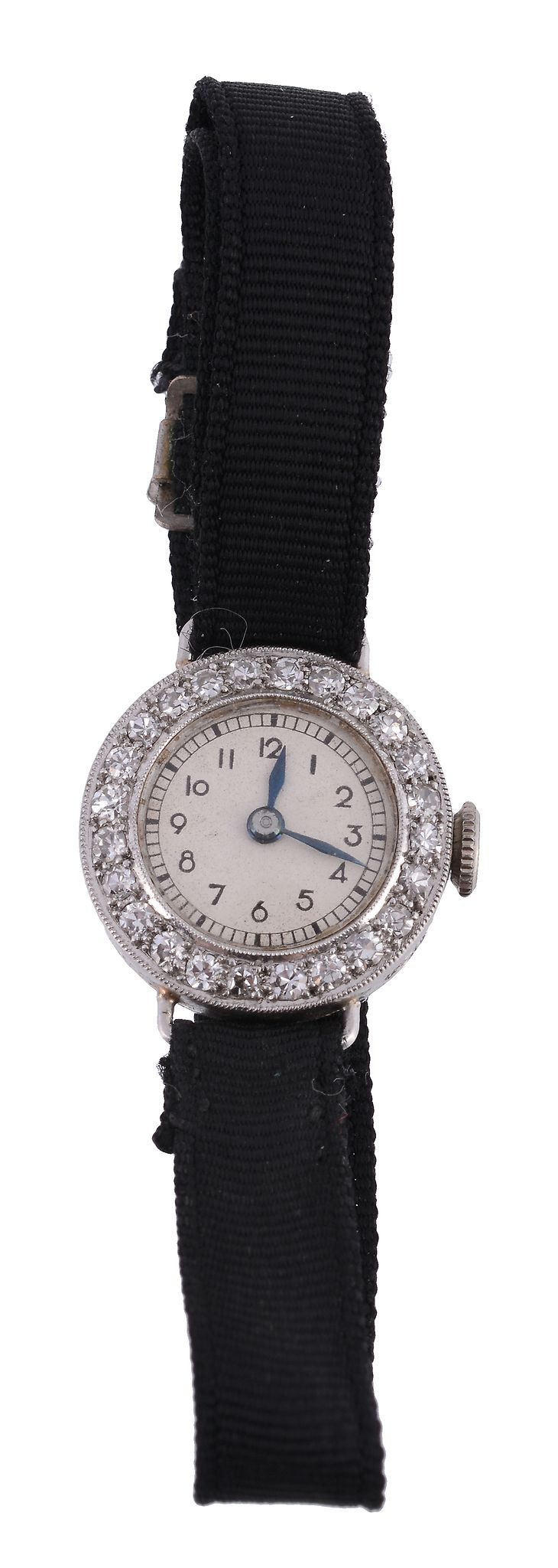 A lady's platinum and diamond set wristwatch, circa 1880, manual wind movement, no. 75 7 21,