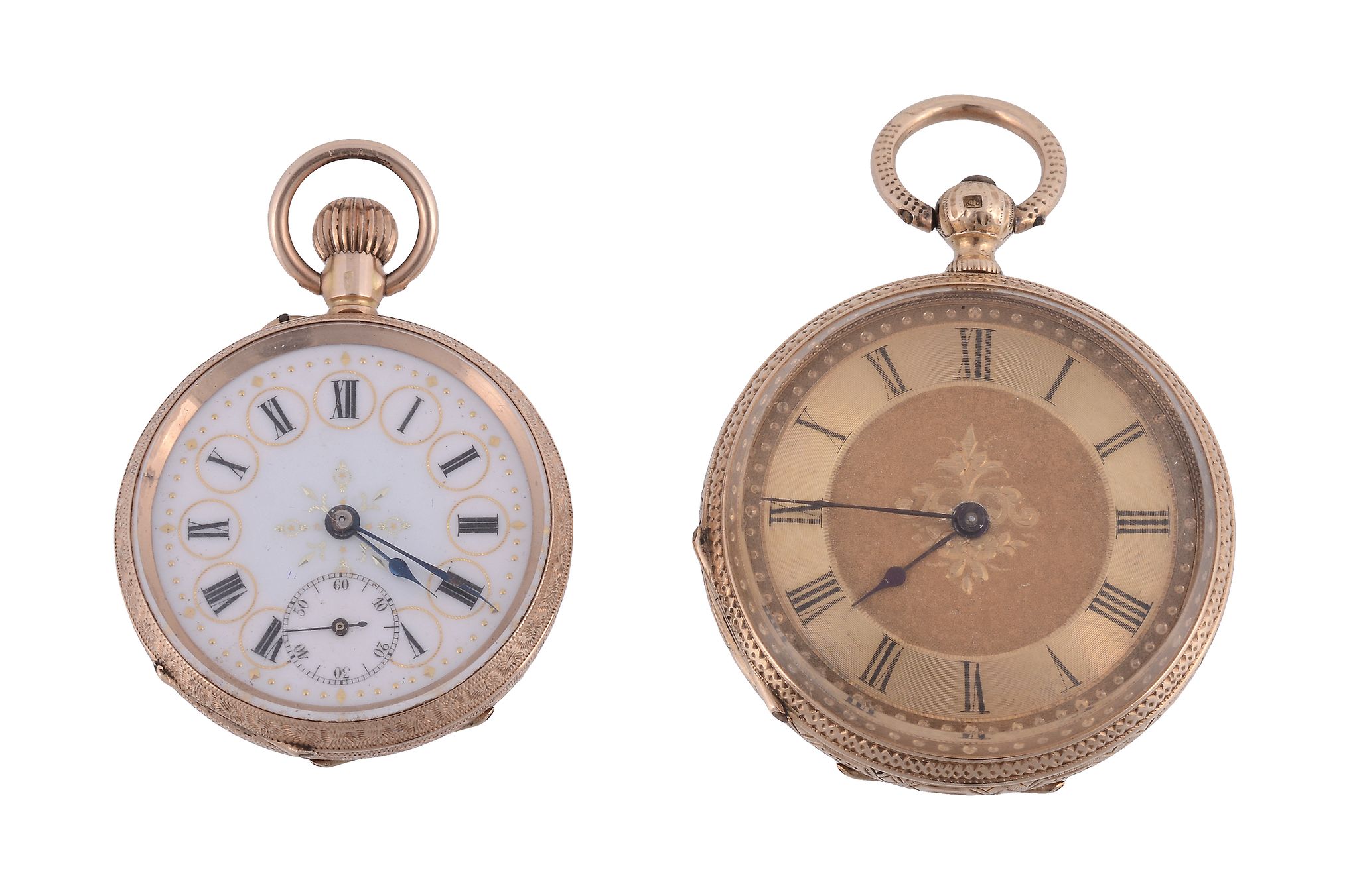 An 18 carat gold Swiss open face fob watch, no. 141309, circa 1890, bar lever movement, 15 jewels,