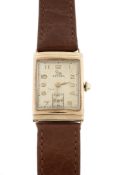 Record, ref.133497, a 9 carat gold rectangular wristwatch, hallmarked London 1954, cal.110, tonneau