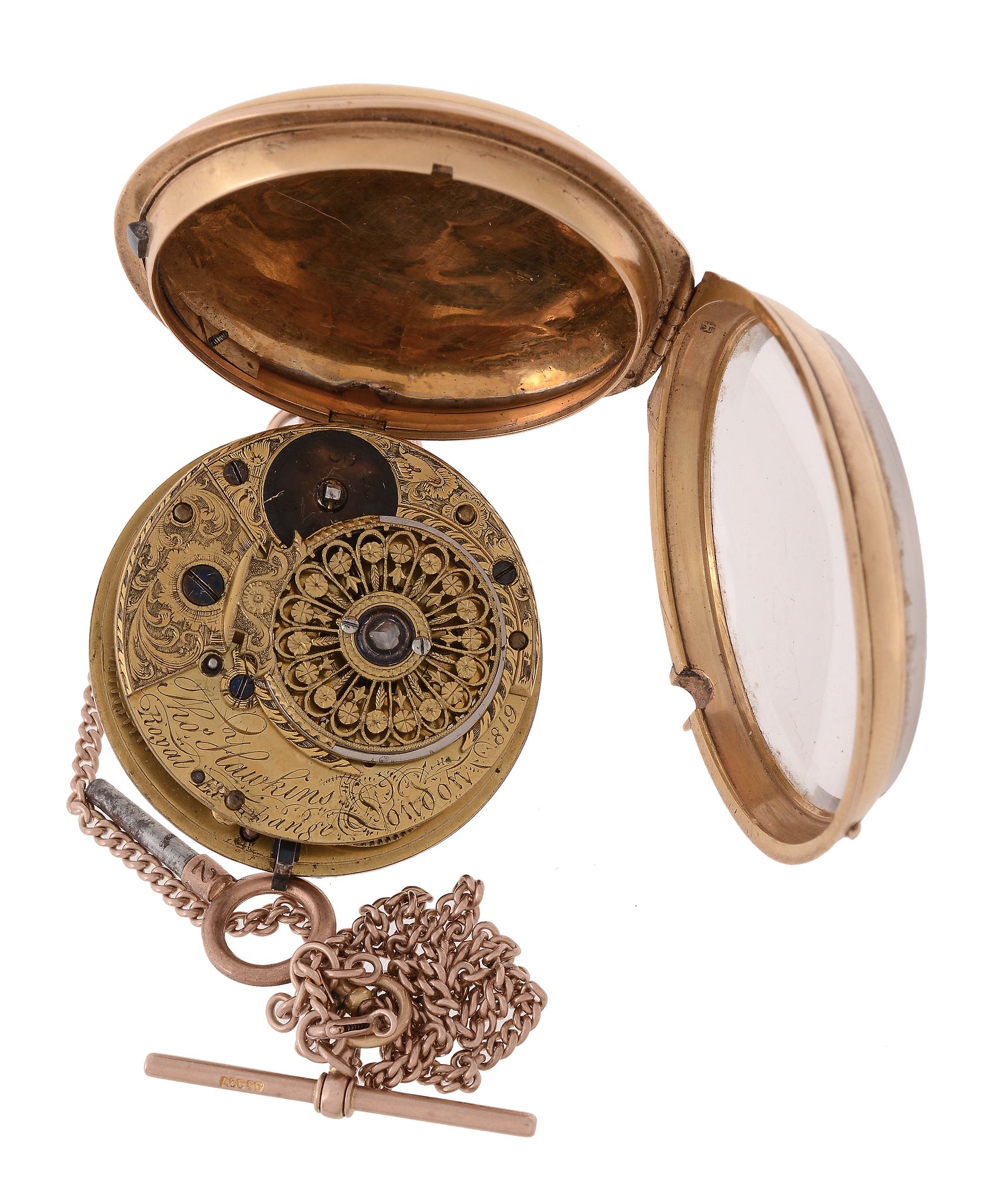 Thomas Hawkins, Royal Exchange London, a silver gilt open face pocket watch, no. 819, circa 1785, - Image 2 of 2