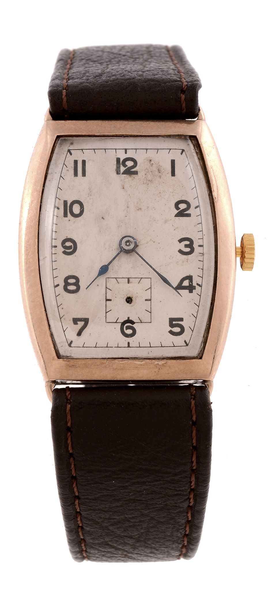 A 9 carat gold tonneau shaped wristwatch, ref. 321482, import mark for Glasgow 1928, Swiss manual