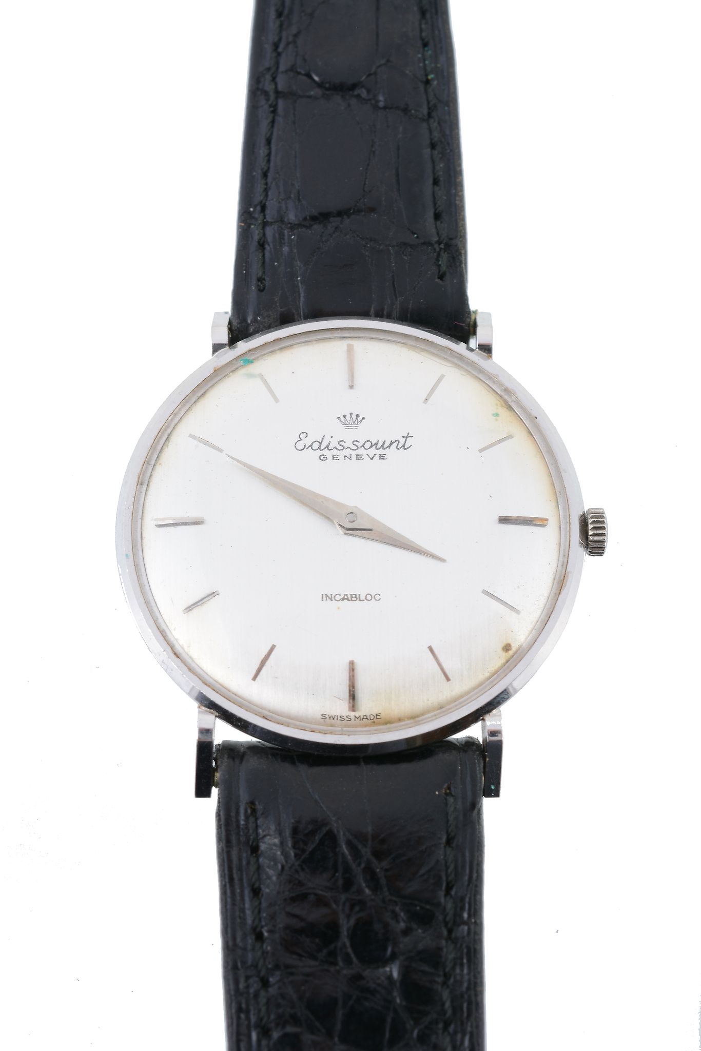 Edissount, an 18 carat white gold watch, circa 1960, Swiss, no.298759, pink gilt lever movement,