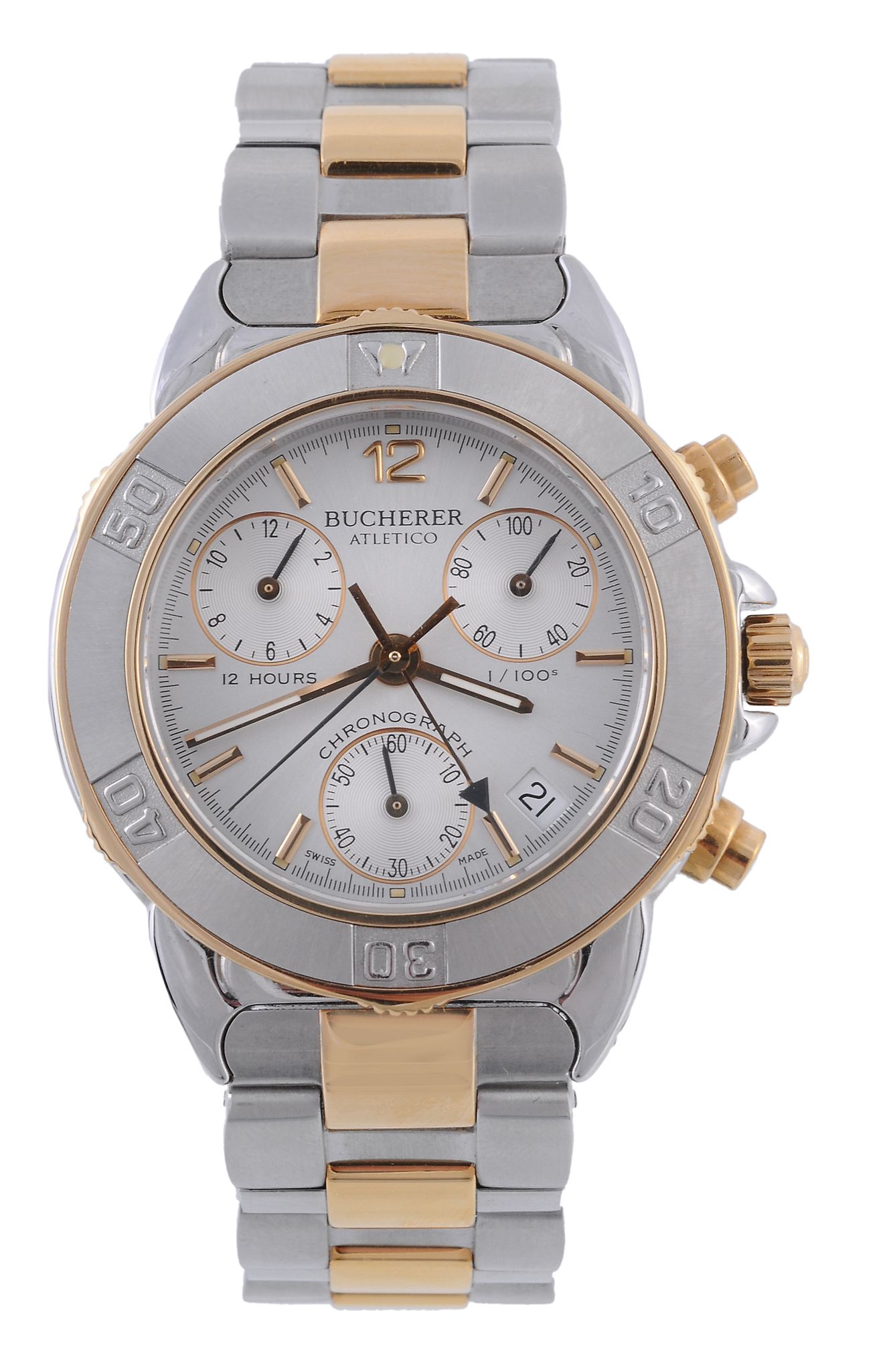 Bucherer, Atletico, a two colour chronograph bracelet watch with date , modern, quartz movement,