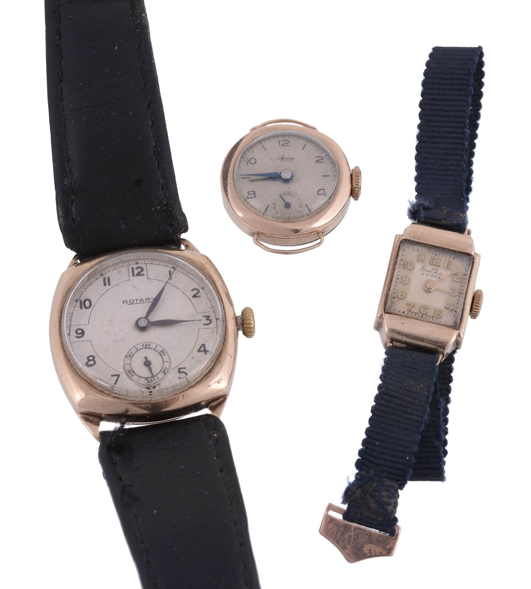 Three gold wristwatches, to include: Rotary, a 9 carat gold wristwatch, manual wind movement, 15