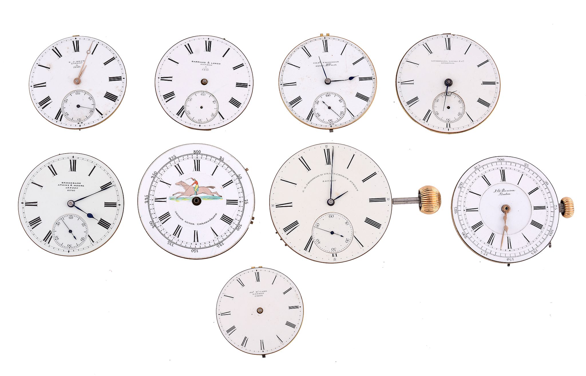 A collection of English three quarter plate fusee movements by well known makers, to include: - Image 2 of 2