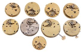 A collection of English three quarter plate fusee movements by well known makers, to include: