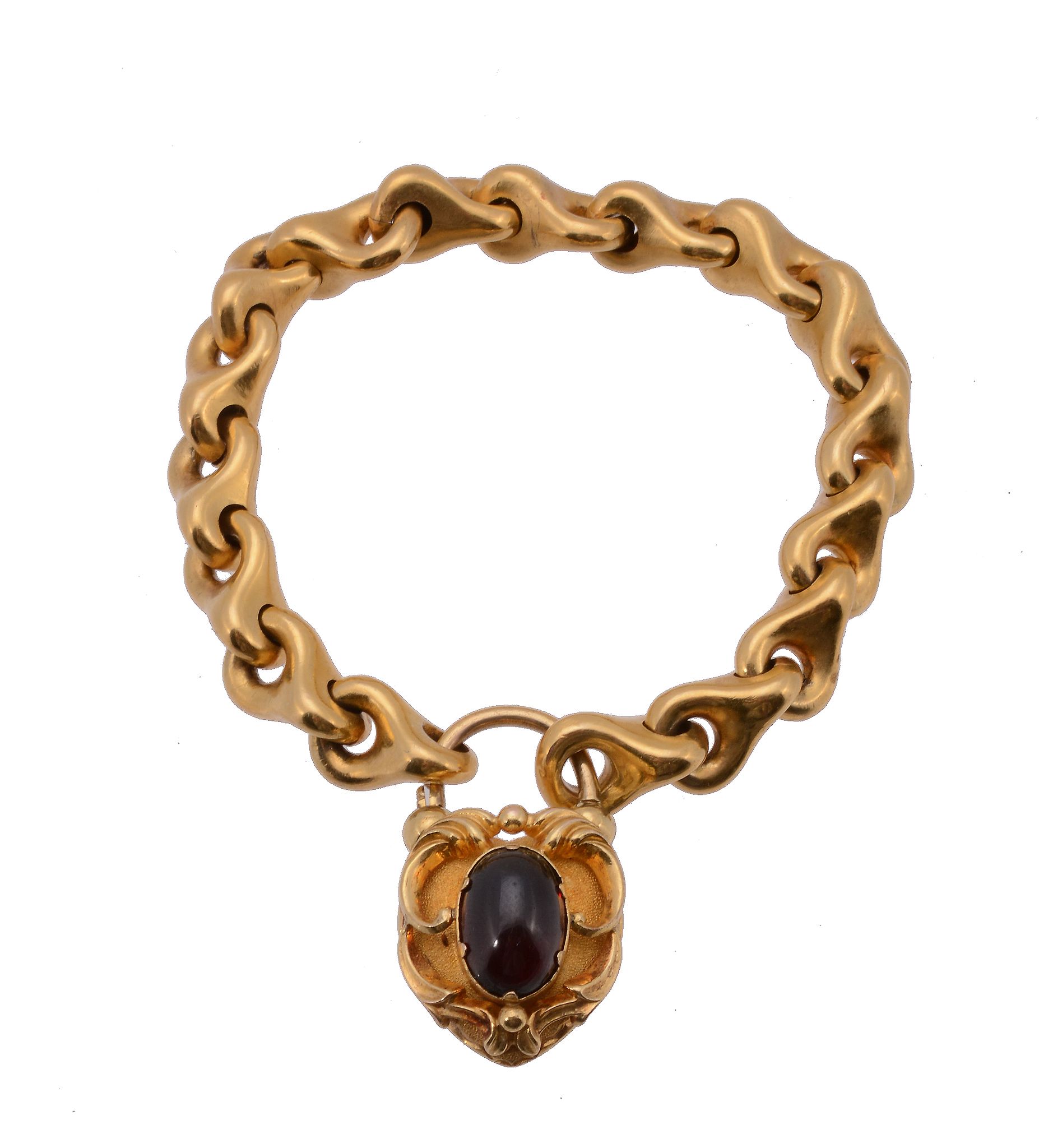 A mid Victorian gold bracelet , circa 1870, the fancy links to a heart shaped padlock clasp set - Image 2 of 2