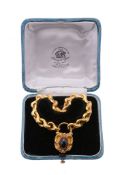 A mid Victorian gold bracelet , circa 1870, the fancy links to a heart shaped padlock clasp set