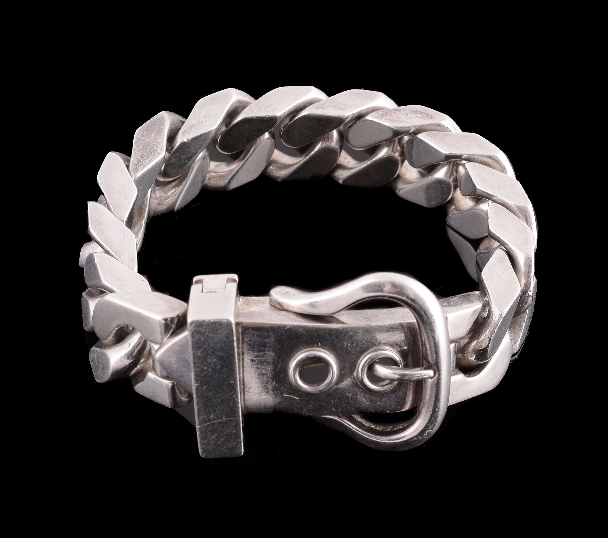 A silver bracelet by Hermes, composed of polished curb links, to a buckle style clasp, signed - Image 2 of 2